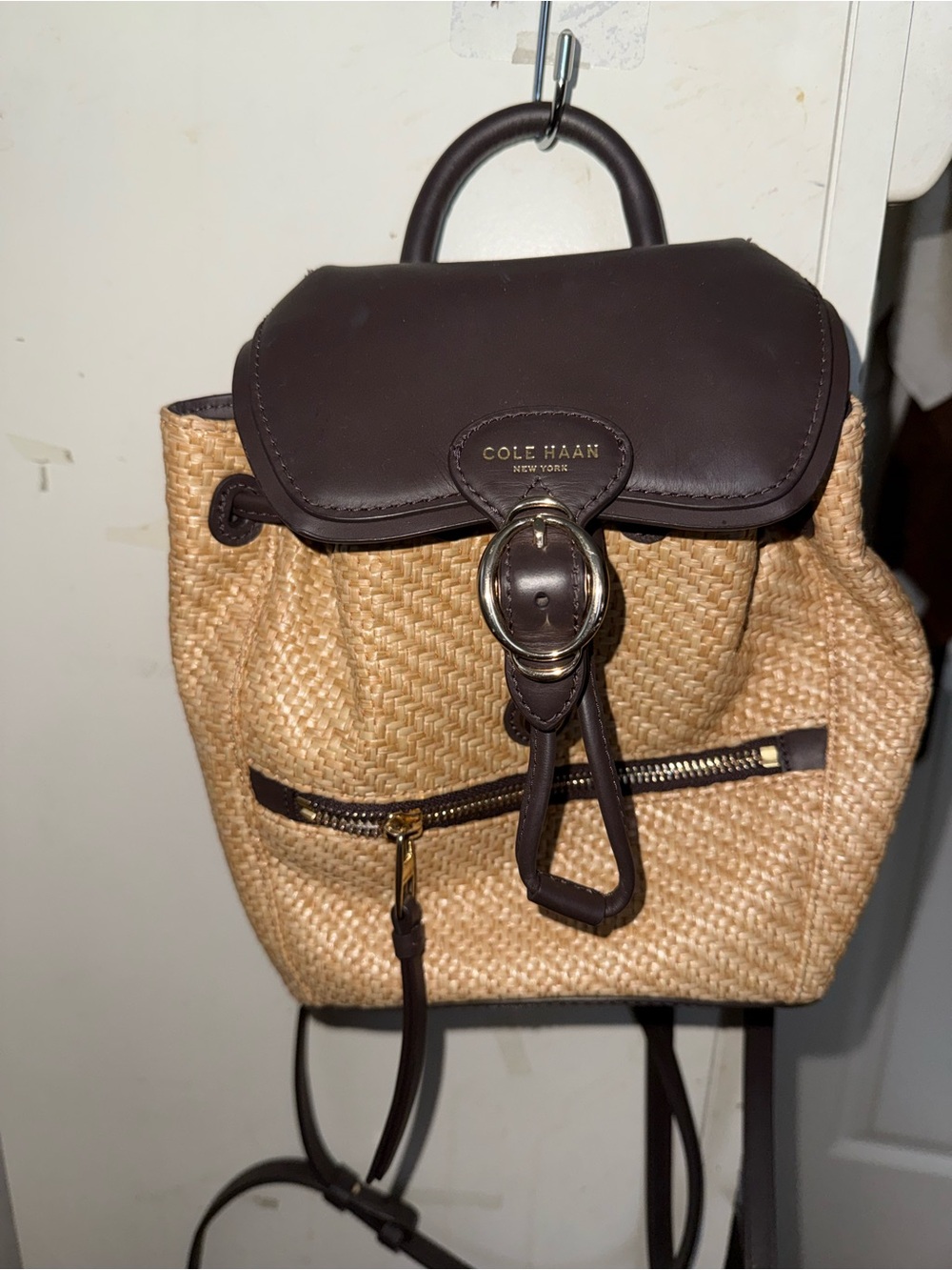 Cole Haan Black & Natural Woven Mini Backpack